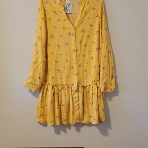 YELLOW FLORAL RUFFLE TUNIC SIZE L